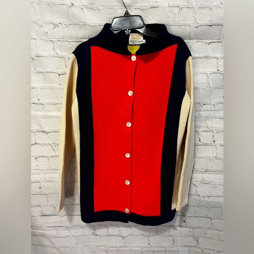 Bullocks 100% PURE Wool Colorblock knit button down sweater vintage